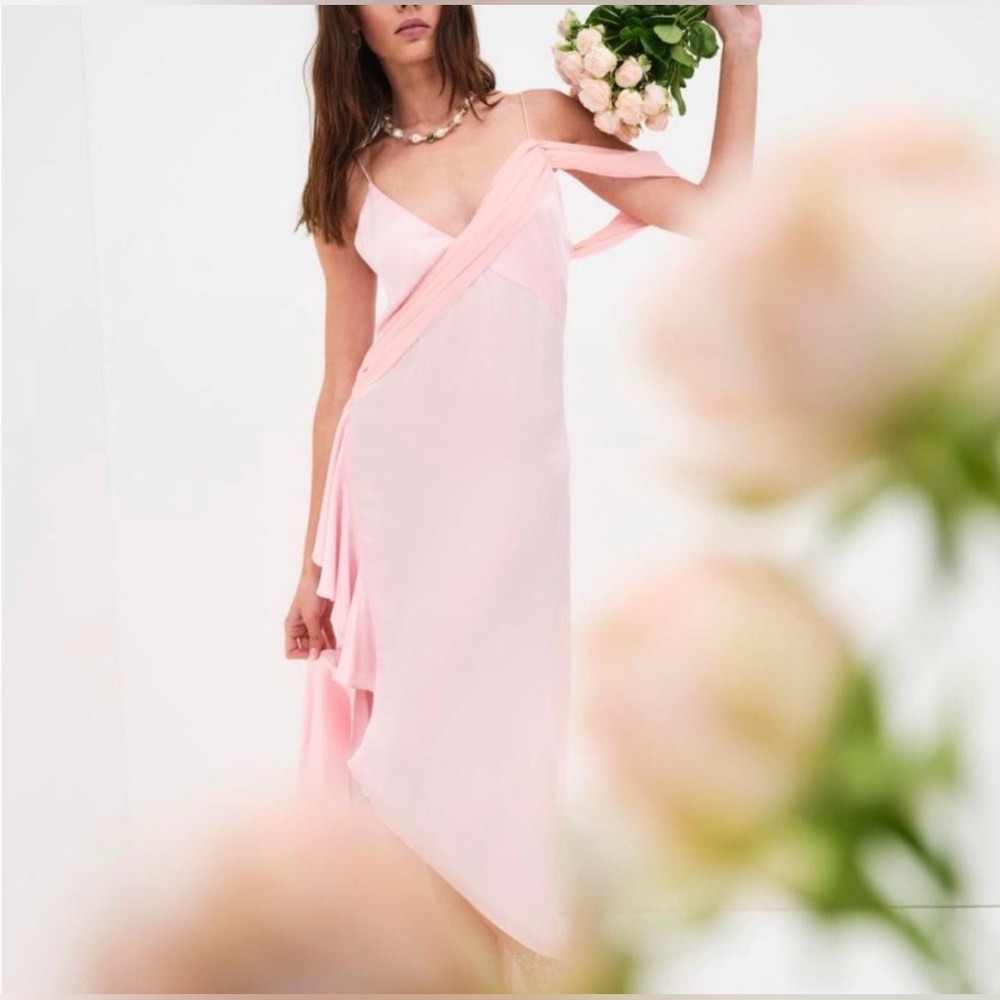 For Love & Lemons Pink Asymmetrical Slip Dress